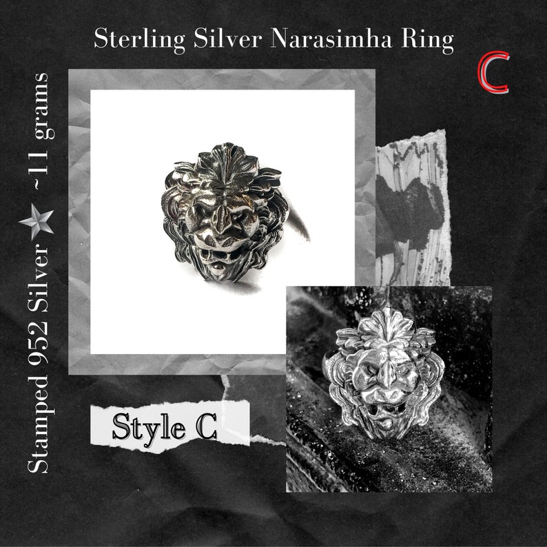 Narasimha Ring Sterling Silver Man-Lion Vishnu Adjustable C