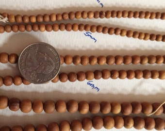 Mixed Sandalwood Beads 3, 4, 5, 6, & 8mm Hand Carved from Rajasthan India Wholesale Bulk Premium Beads One Strand Each SB0002