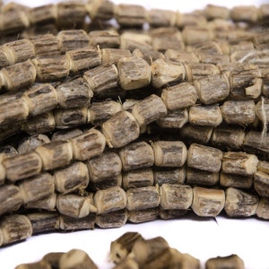 5 Strands Tulsi Hand Carved Rustic Rough Hewn  Approx. 540 Beads 8mm x 10mm Carved in Vrindavan