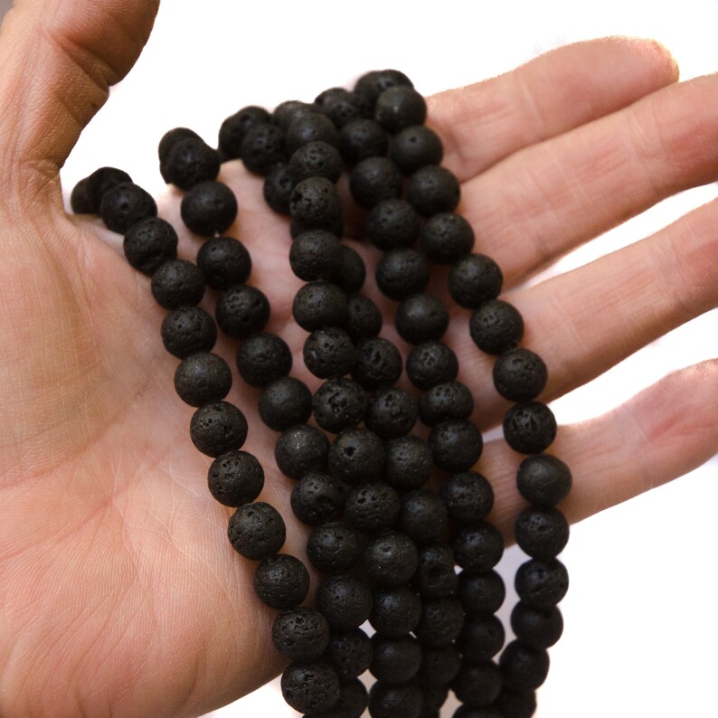 8mm Lava Stones 5pcs Black Natural Porous Round Gemstones Etsy