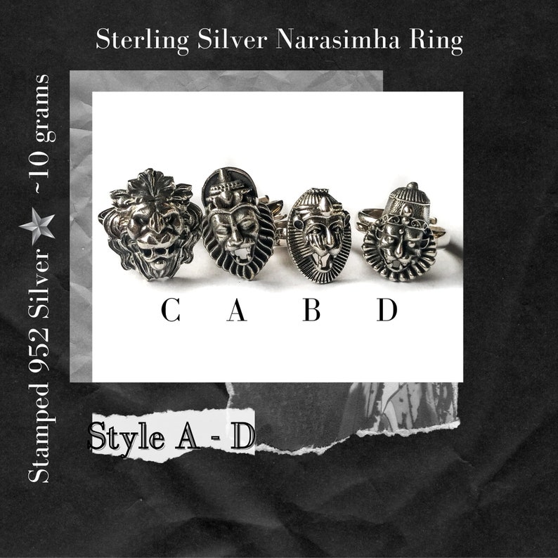 Narasimha Ring Sterling Silver Man-Lion Vishnu Adjustable image 3