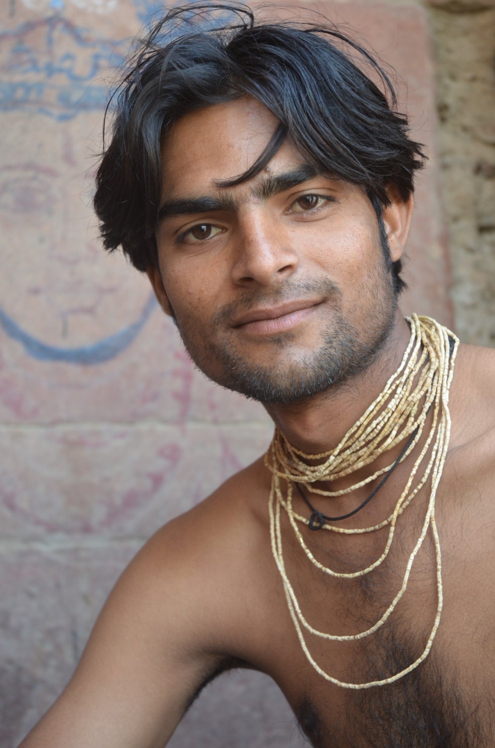 Tulsi (Tulasi) Natural Rough Hand Carved Small Cylindrical 3mm Kanthi Necklace 5 Strands from Vrindavan India TN0016