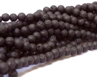 8mm Lava Stones 5pcs Black Natural Porous Round Gemstones