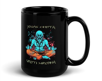 Patanjali's "Yoga Sutra" Black Glossy Mug