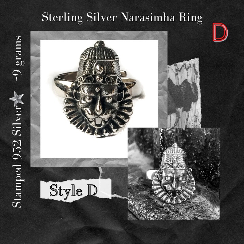 Narasimha Ring Sterling Silver Man-Lion Vishnu Adjustable D