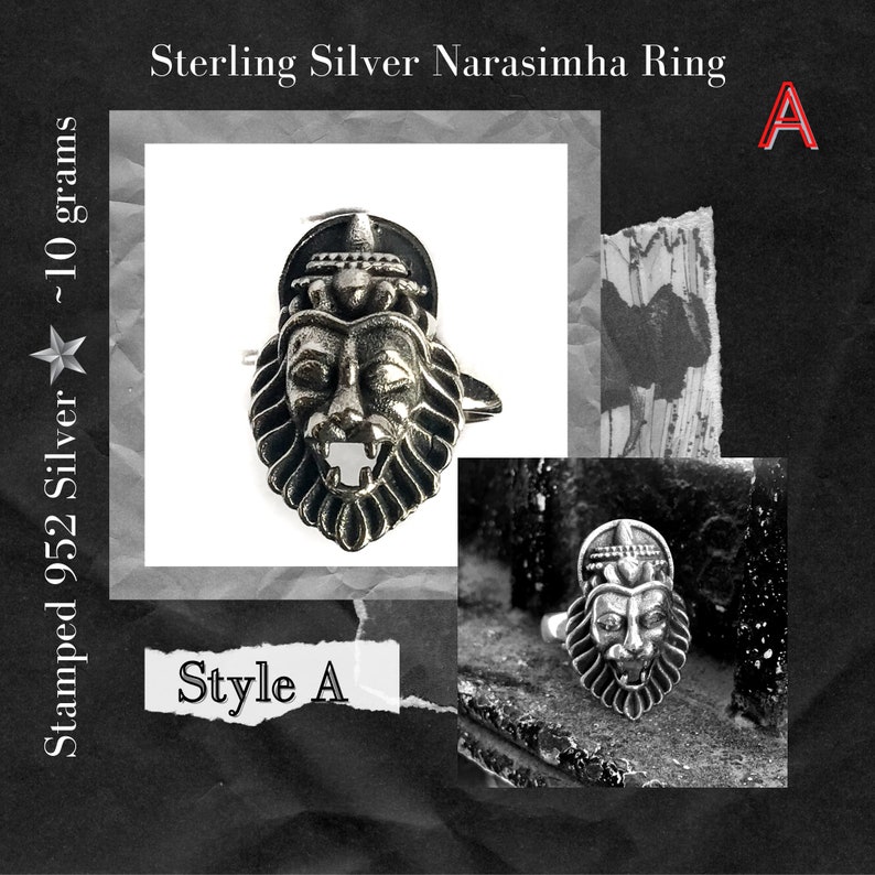 Narasimha Ring Sterling Silver Man-Lion Vishnu Adjustable A