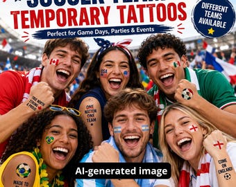Tillfälliga tatueringar för fotbollsfans, tatueringset för fotbollslagsfest, tillfälliga tatueringar för landsflaggor, ansiktstatueringar för matchdag, 2 ark ingår