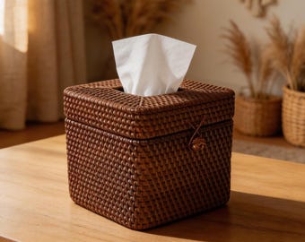Wooden Tissue Box Cover | Square Napkin Holder | Boho Tissue Holder | Decorative Tissue Box | Farmhouse Home Decor | Living Room Organizer