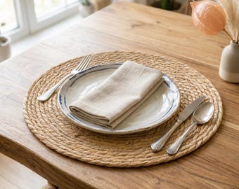 Natural Woven Wicker Placemat Set | Round Straw Table Mat | Boho Dining Table Decor | Heat Resistant Eco Friendly Placemat |