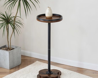 Mesa lateral com pedestal | Mesa de apoio redonda | Mesa de destaque moderna | Móvel para espaços estreitos | Mesa de cabeceira | Suporte para plantas