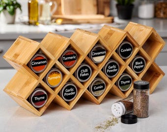 Spice Rack Organizer | Wooden Spice Rack | Countertop Spice Holder | Kitchen Storage Rack | Bamboo Spice Organizer | Spice Jar Holder
