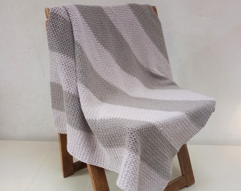 COAST BLANKET - Pure Cotton Crochet Blanket - Stripes - Ready to ship - Silver & Grey