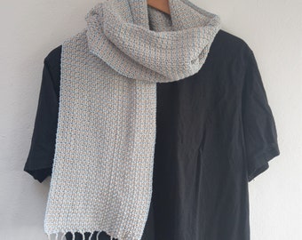 Mica Scarf - Pure Cotton Crochet Scarf - Light Blue Grey & Beige