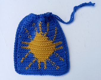 Sun & Moon drawstring bag - Small cotton crochet pouch - Vegan - Ready to Ship