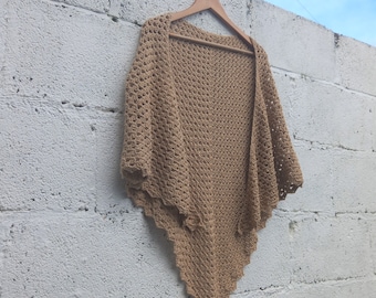 Bamboo GOLDFINCH Crochet Triangle Shawl - Luxurious Bamboo & Cotton - Antique Gold - Vegan