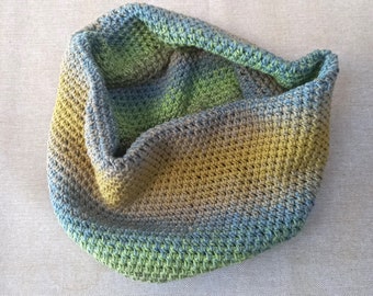 JUNIPER Scarf - Cotton Crochet Cowl - Olive Green Ombre - Vegan