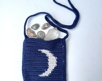 Moon bag - Small crochet bag with phases of the moon design - Vegan - Ready to Ship - 100% Cotton