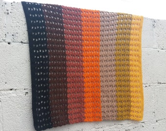 Cotton Crochet Baby Blanket - MALVERN BLANKET - Orange Yellow Brown - Vegan - Retro