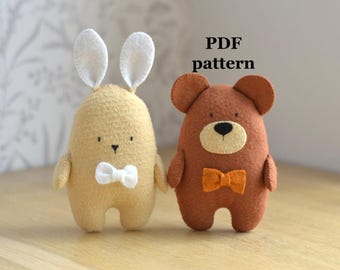 Felt animals Pattern : bear and bunny Sewing Tutorial