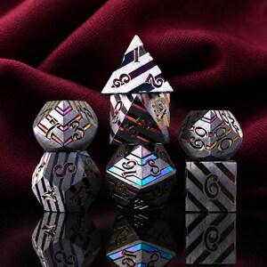 Solid Metal Dice Set for DND | Sharp Edge Enamel Polyhedral Dice RPG | Luxury Galaxy D20 Gaming Dice | Celestial D&D Board Game Gift