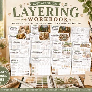 Cozy Art Studio Layering Workbook | Colored Pencil & Marker Layering Practice | Learn Color Depth, Texture and Light | Printable PDF