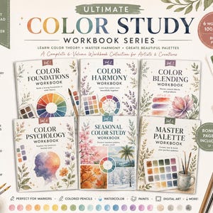 Ultimate Color Study Workbook Bundle |Color Theory, Color Harmony, Color Blending, Palette Builder, Seasonal Color, Artist Practice Workbook