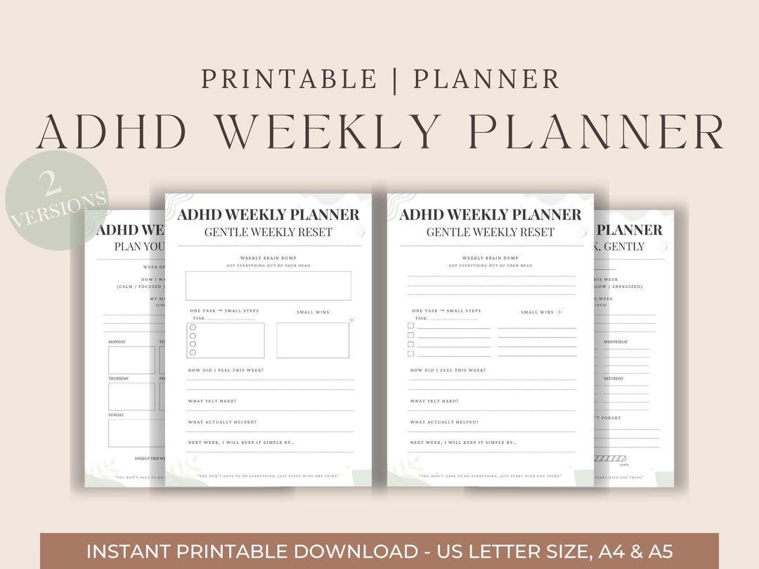 ADHD Weekly Planner Printable | Gentle Focus Reset, Reset & Brain Dump ...