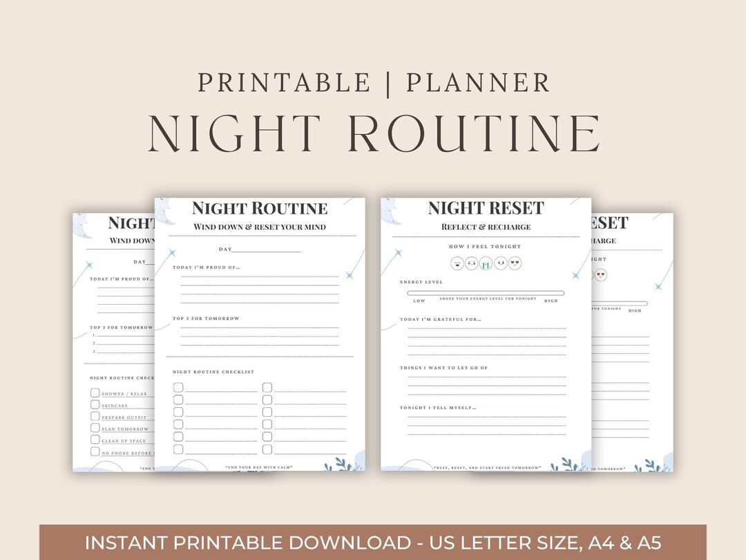 Minimal Night Routine Planner | Self Care Checklist, Evening Reset (PDF ...