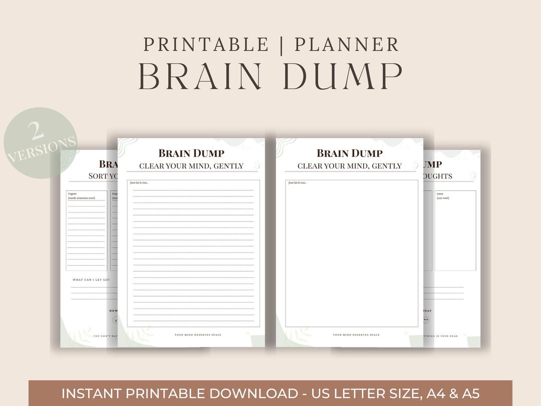Minimal Brain Dump Printable, ADHD Planner, Mental Reset Worksheet ...