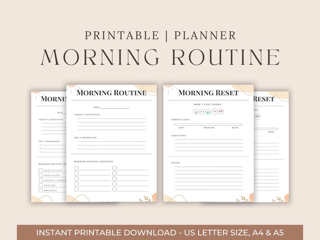 Mourning Routine Intentions Worksheet Morning Routine Planner Printable | Morning Reset Self Care | Daily ...