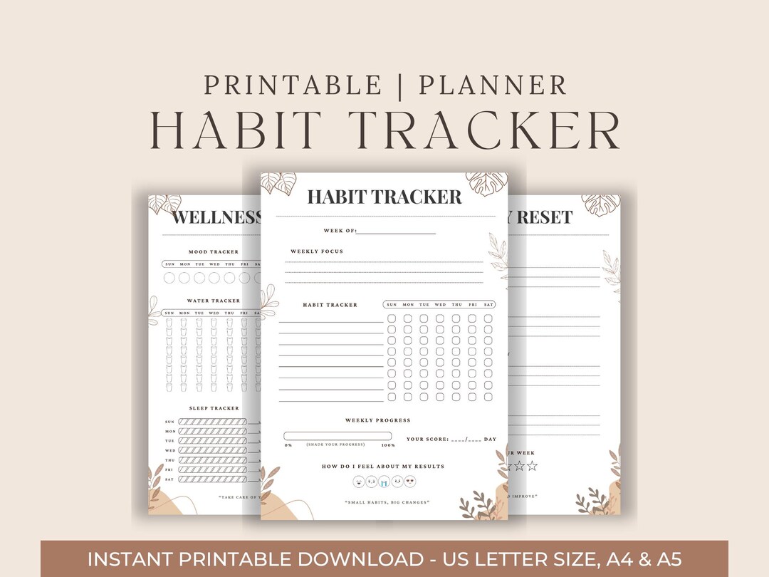 Habit Tracker Printable | Wellness Planner, Self Care Bundle, DHD ...