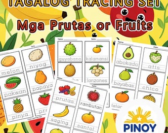 Fogli di lavoro Tagalog Mga Prutas / Tracciamento del vocabolario della frutta filippina PDF / Asilo nido