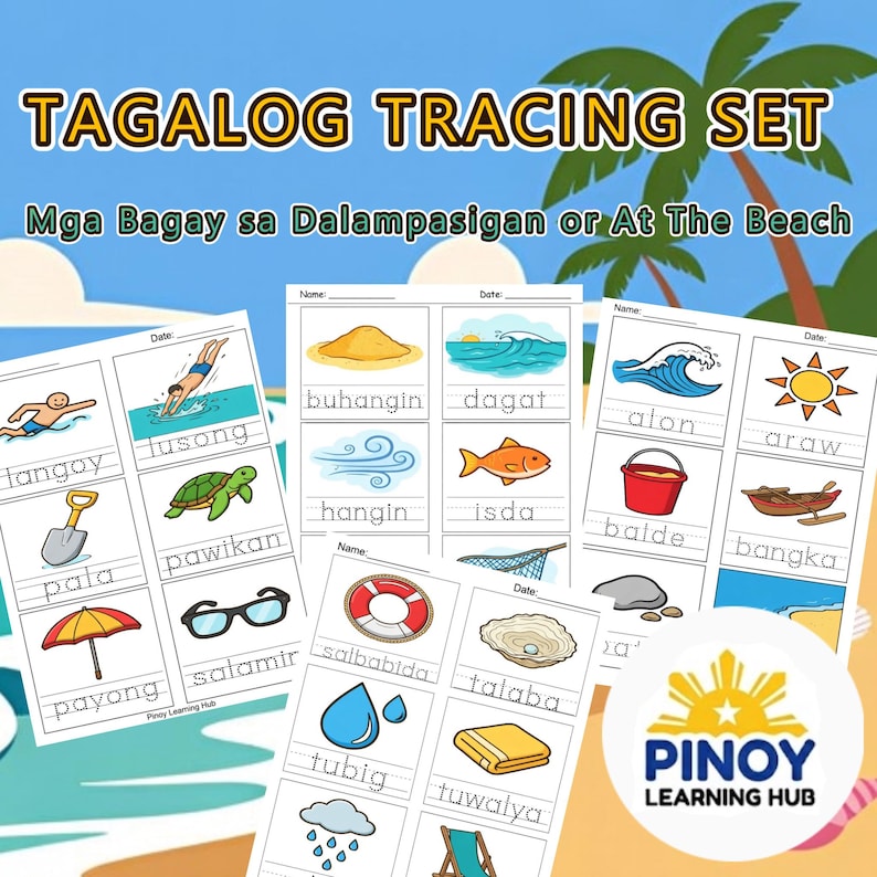 Tagalog Mga Bagay Sa Dalampasigan Worksheets | Filipino Beach Things ...