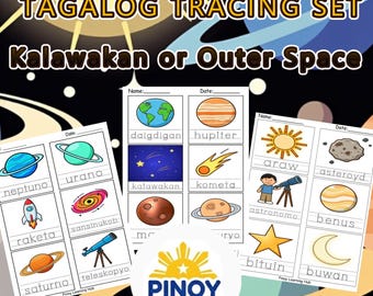 Fogli di lavoro Tagalog Ang Kalawakan e Mga Planeta / PDF sul tracciamento dei pianeti spaziali filippini / Asilo nido