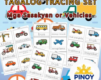 Fogli di lavoro Tagalog Mga Sasakyan / PDF sul tracciamento dei veicoli filippini / Asilo prescolare