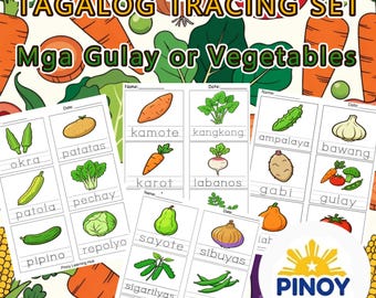 Fogli di lavoro Tagalog Mga Gulay / PDF di tracciamento delle verdure filippine / Asilo prescolare