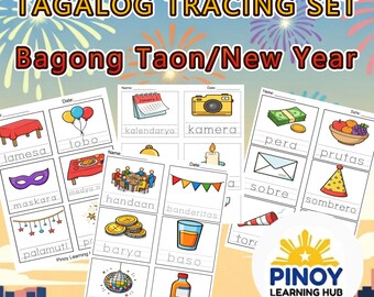 Fogli di lavoro Tagalog Ang Bagong Taon / PDF per tracciare il vocabolario del Capodanno filippino / Asilo nido