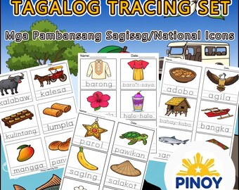 Fogli di lavoro Tagalog Mga Pambansang Sagisag / Simboli nazionali filippini che tracciano PDF / Asilo prescolare