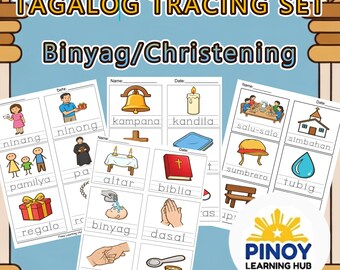Fogli di lavoro Tagalog Ang Binyag / Tracciamento del vocabolario del battesimo filippino PDF / Asilo nido