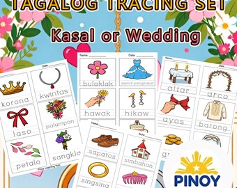 Schede di lavoro tagalog Kasal / Vocabolario filippino per matrimoni (PDF) da tracciare / Scuola dell'infanzia