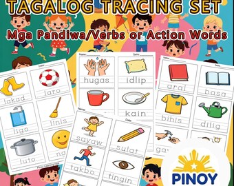 Fogli di lavoro Tagalog Mga Pandiwa / Verbi filippini Parole d'azione Tracciare PDF / Asilo prescolare