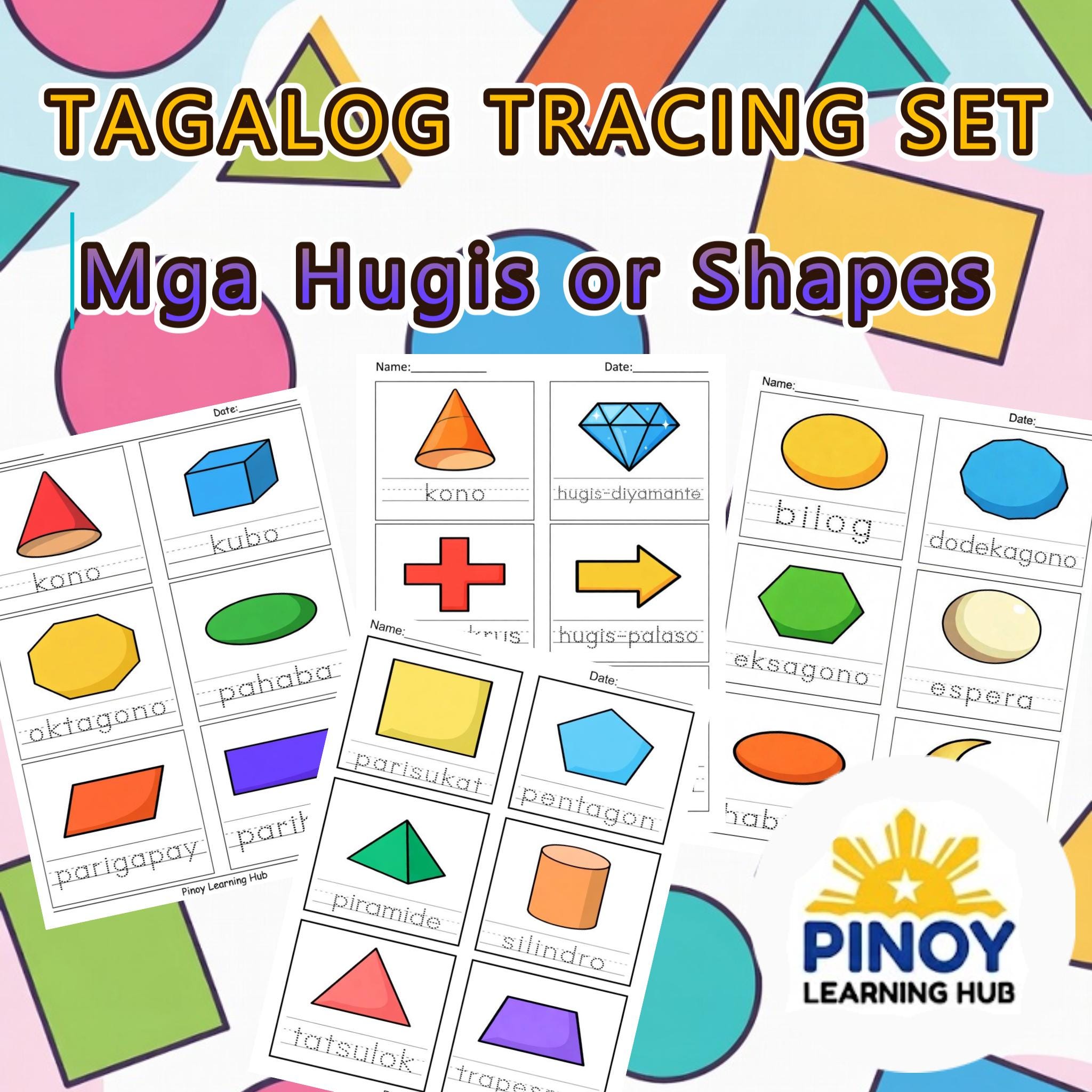 Tagalog Mga Hugis Worksheets | Filipino Shapes Vocabulary Tracing PDF ...