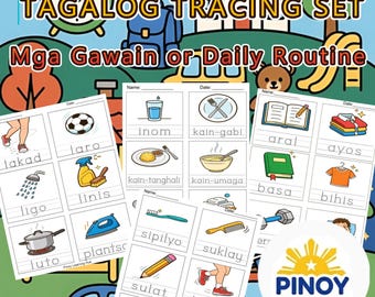 Fogli di lavoro tagalog gawain / PDF di tracciamento della routine quotidiana filippina / Asilo prescolare