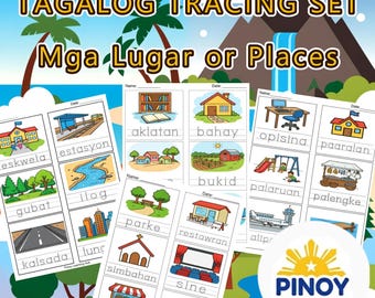 Fogli di lavoro Tagalog Mga Lugar per bambini / Luoghi filippini stampabili / Attività di tracciamento in PDF / Scuola materna, asilo nido, istruzione domiciliare