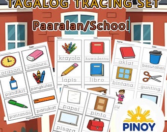 Hojas de trabajo en tagalo Ang Paaralan / PDF de seguimiento de cosas de la escuela filipina / Jardín de infantes preescolar