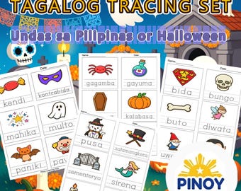 Schede di lavoro di Halloween in tagalog per bambini / Undas filippino stampabile / Attività di tracciamento in PDF / Scheda di lavoro per la scuola materna, l'asilo e l'istruzione domiciliare