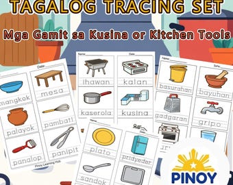 Fogli di lavoro Tagalog Gamit sa Kusina / PDF di tracciamento degli utensili da cucina filippini / Asilo nido prescolare