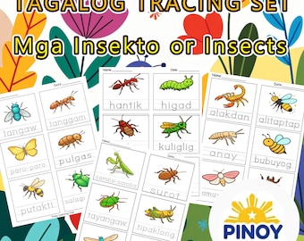 Fogli di lavoro Tagalog Mga Insekto / Tracciamento del vocabolario degli insetti filippini PDF / Asilo nido
