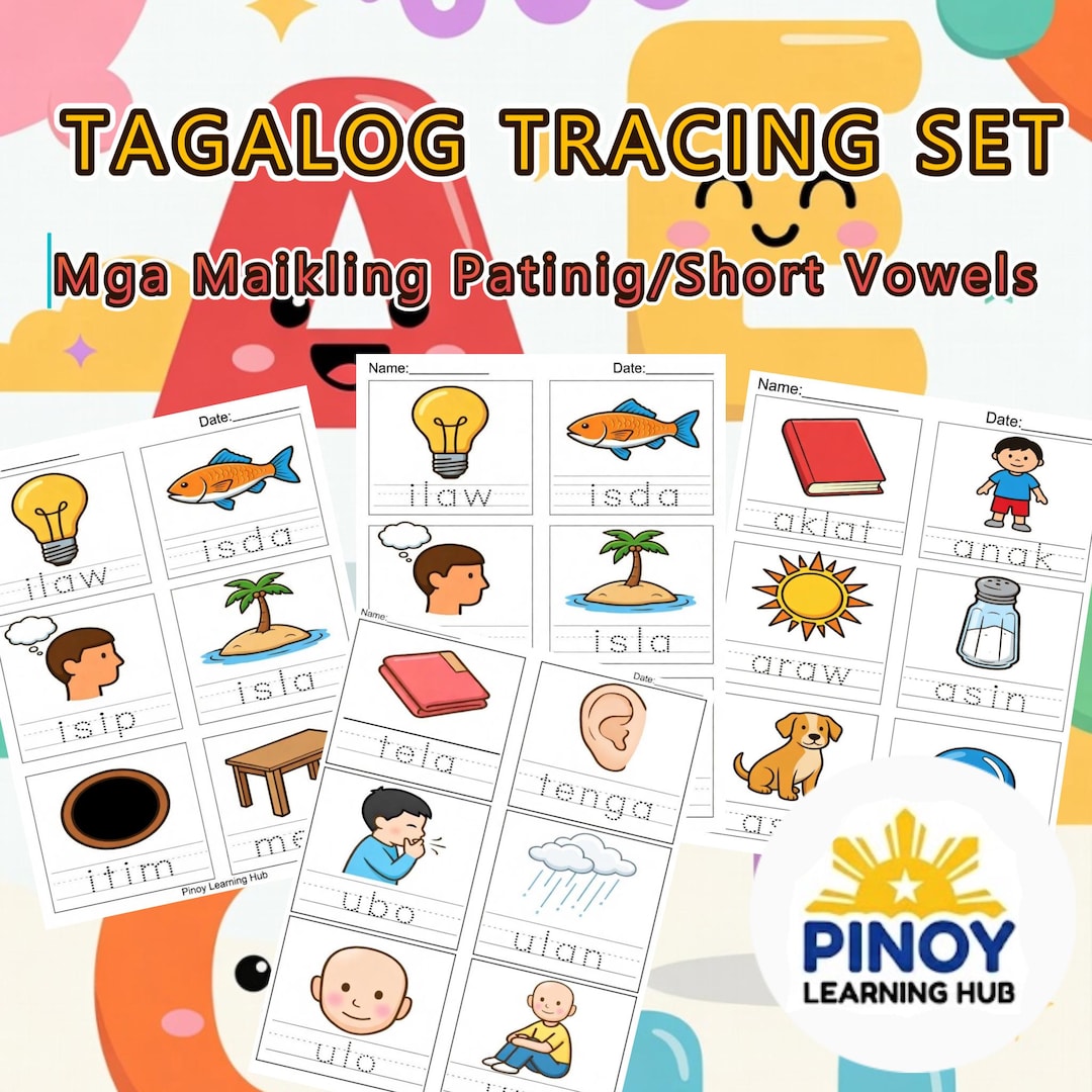 Tagalog Learning Sheets Tagalog Mga Maikling Patinig Worksheets | Filipino Short Vowels Tracing ...