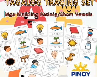 Fogli di lavoro Tagalog Mga Maikling Patinig / Tracciamento delle vocali brevi filippine PDF / Asilo prescolare